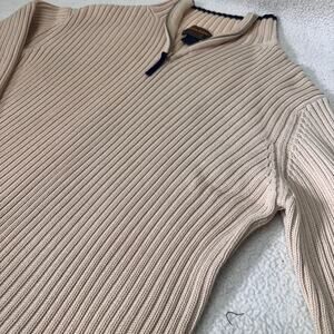 Woolrich Ribbed Half Zip Sweater Womens Large Beige Cotton Pullover